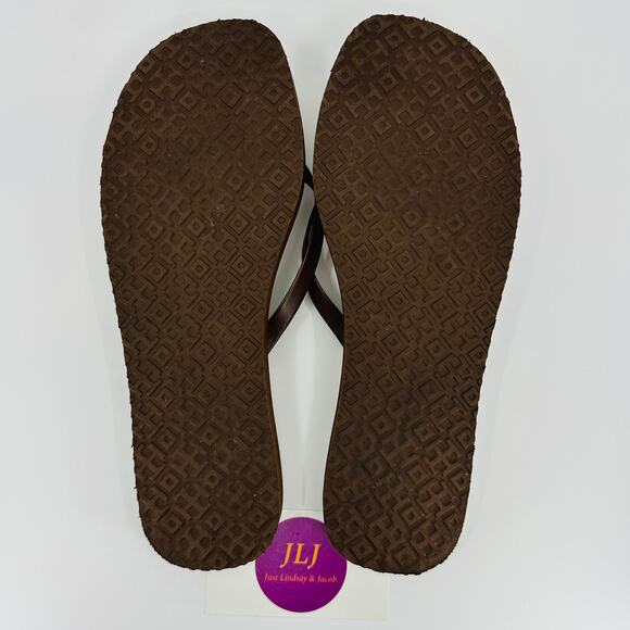 Tory Burch Women's Soho Reverie Walnut Brown Floral Flat Flip Flops 81071 Size 8 - Picture 13 of 14